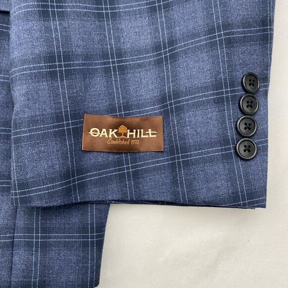 Oak Hill Blazer Sport Coat Mens 4XL 58/60R Blue Windowpane 2 Button Notch Lapel - Picture 5 of 16